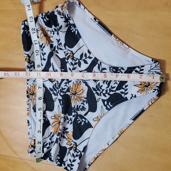 High-waisted swimsuit bottoms, Medium white with gray & yellow accents 💛 - Picture 3 of 7